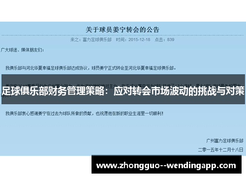 足球俱乐部财务管理策略：应对转会市场波动的挑战与对策